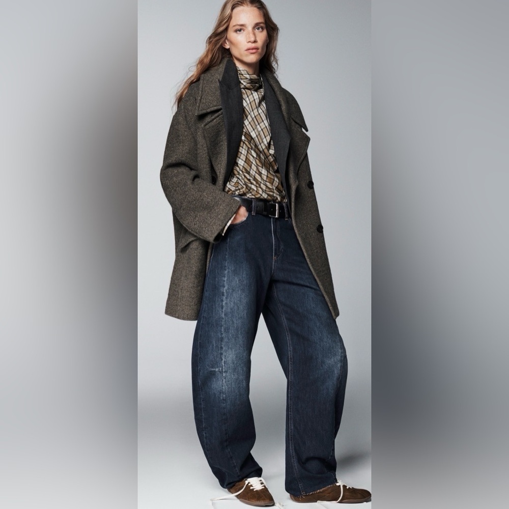 Zara ZW Collection Double-Breasted Wool Coat Italian Fabric Luxury Line M NWT